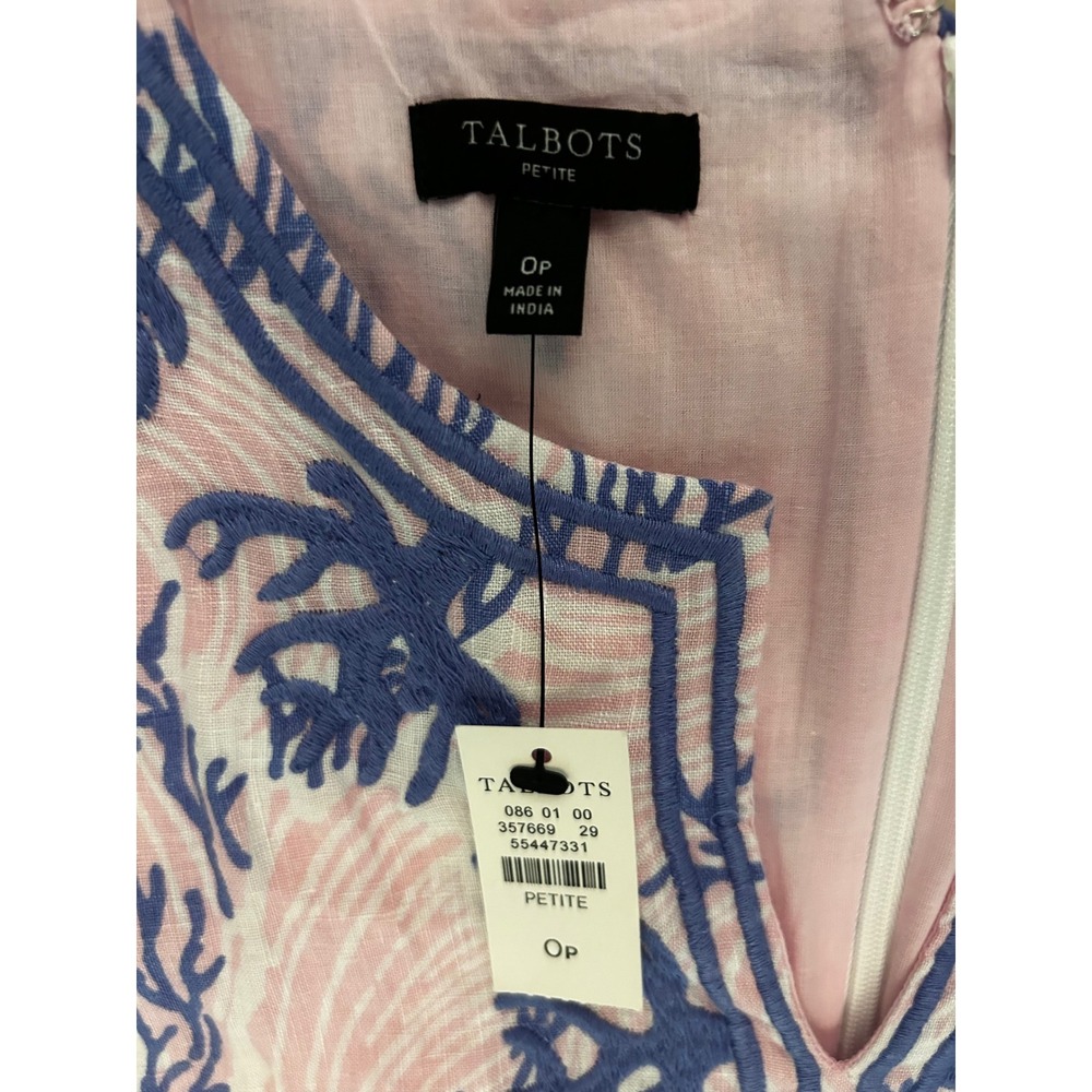 TALBOTS EMBROIDERED LINEN SHIFT DRESS WAVY CORAL Size PETITE 0P Pink NWT - Picture 12 of 13